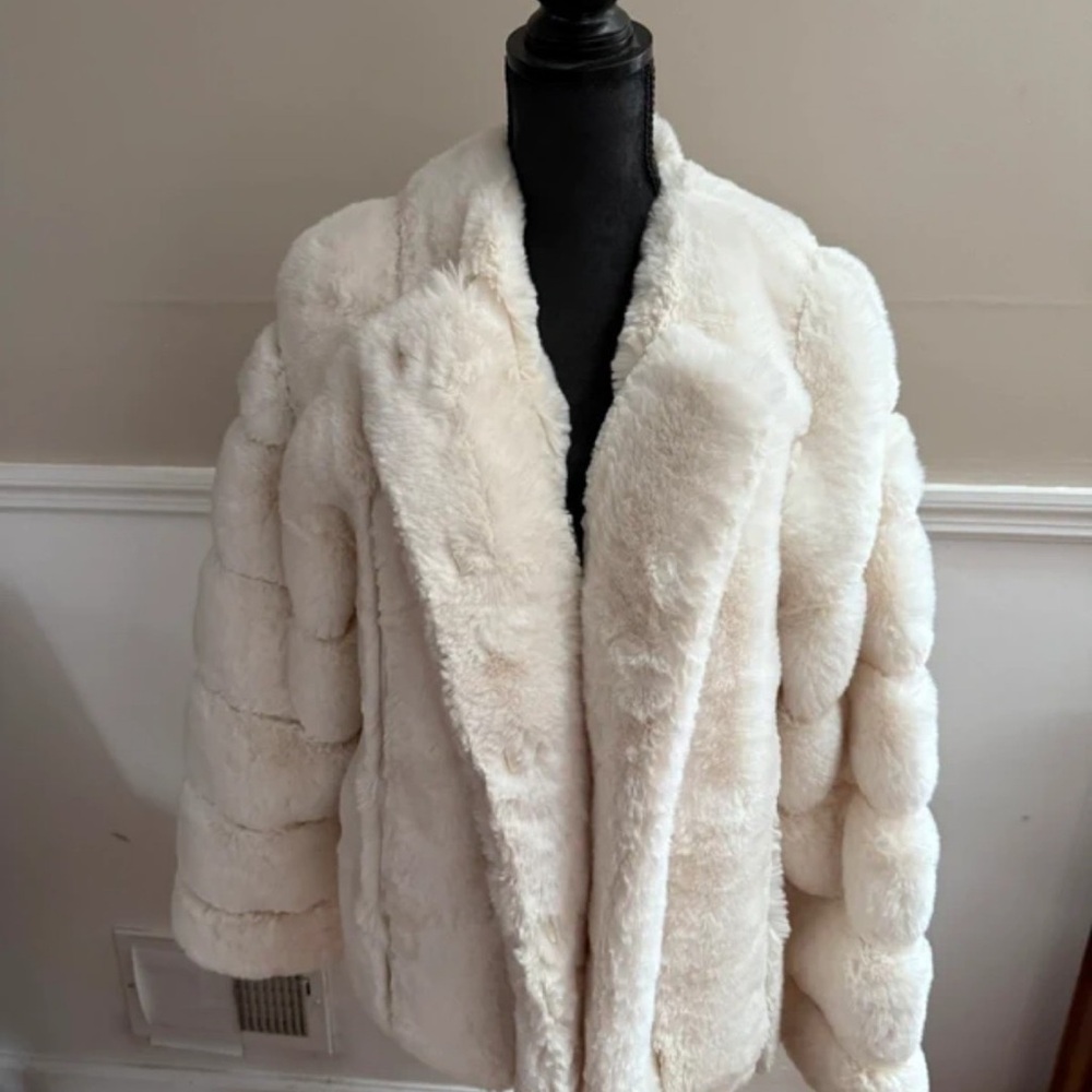 PrettyLittleThing Off-White Faux Fur Jacket